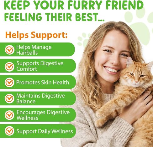 Hairball Relief for Cats, Natural Cat Hairball Treatment with Natural Ingredients & Vitamins - Kitten Furball Treatment, Supports Skin & Coat, Digestion, Immune Support for All Cats (1) in Kuwait