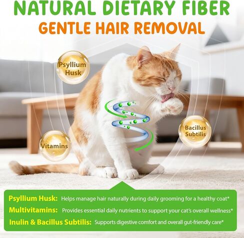 Hairball Relief for Cats, Natural Cat Hairball Treatment with Natural Ingredients & Vitamins - Kitten Furball Treatment, Supports Skin & Coat, Digestion, Immune Support for All Cats (1) in Kuwait