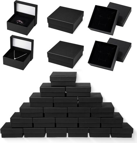 Yuanan 30 قطعة صندوق هدايا مجوهرات صغير، صناديق المجوهرات السائبة القطن مليئة قلادة صناديق القرط صندوق من الورق المقوى لتخزين القلائد والأساور والخواتم في عيد الأم وعيد الحب-أسود in Kuwait