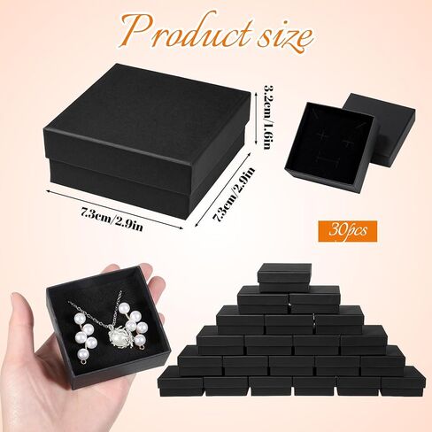 Yuanan 30 قطعة صندوق هدايا مجوهرات صغير، صناديق المجوهرات السائبة القطن مليئة قلادة صناديق القرط صندوق من الورق المقوى لتخزين القلائد والأساور والخواتم في عيد الأم وعيد الحب-أسود in Kuwait
