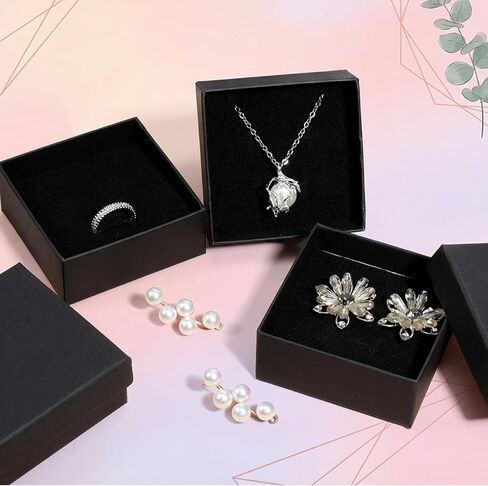 Yuanan 30 قطعة صندوق هدايا مجوهرات صغير، صناديق المجوهرات السائبة القطن مليئة قلادة صناديق القرط صندوق من الورق المقوى لتخزين القلائد والأساور والخواتم في عيد الأم وعيد الحب-أسود in Kuwait