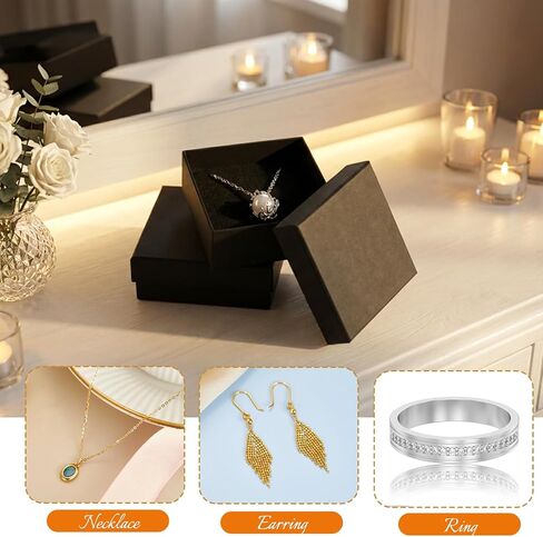 Yuanan 30 قطعة صندوق هدايا مجوهرات صغير، صناديق المجوهرات السائبة القطن مليئة قلادة صناديق القرط صندوق من الورق المقوى لتخزين القلائد والأساور والخواتم في عيد الأم وعيد الحب-أسود in Kuwait