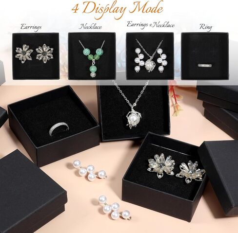 Yuanan 30 قطعة صندوق هدايا مجوهرات صغير، صناديق المجوهرات السائبة القطن مليئة قلادة صناديق القرط صندوق من الورق المقوى لتخزين القلائد والأساور والخواتم في عيد الأم وعيد الحب-أسود in Kuwait