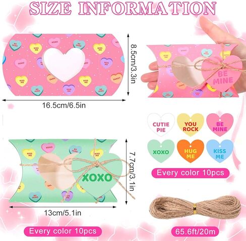Sanixin 60 Pcs Valentine's Day Treat Boxes Valentines Conversation Pillow Boxes with Heart PVC Window and Cards Goodie Candy Container for Cookie Chocolate Sweets Wedding Birthday Party Supplies in Saudi Arabia