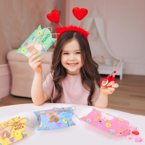 Sanixin 60 Pcs Valentine's Day Treat Boxes Valentines Conversation Pillow Boxes with Heart PVC Window and Cards Goodie Candy Container for Cookie Chocolate Sweets Wedding Birthday Party Supplies in Saudi Arabia