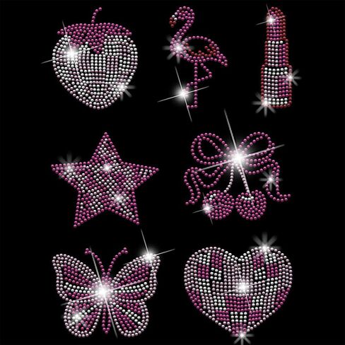 SUPERDANT 7pcs Butterfly Stars Iron on Rhinestones for Clothes Pink Cherry Heart Crystal Heat Transfer Stickers Iron on Decals Rhinestone Patches for T-Shirt Clothing Jackets DIY Art Craft Gifts in Saudi Arabia