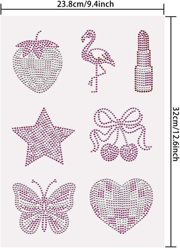SUPERDANT 7pcs Butterfly Stars Iron on Rhinestones for Clothes Pink Cherry Heart Crystal Heat Transfer Stickers Iron on Decals Rhinestone Patches for T-Shirt Clothing Jackets DIY Art Craft Gifts in Saudi Arabia
