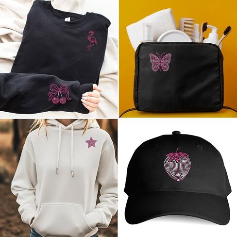SUPERDANT 7pcs Butterfly Stars Iron on Rhinestones for Clothes Pink Cherry Heart Crystal Heat Transfer Stickers Iron on Decals Rhinestone Patches for T-Shirt Clothing Jackets DIY Art Craft Gifts in Saudi Arabia