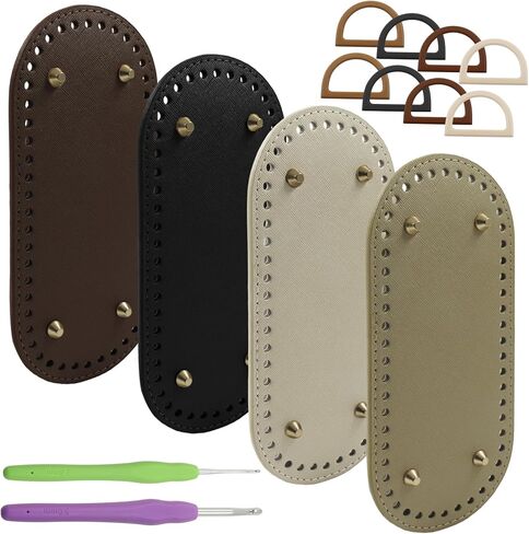 Luomorgo 4 Pcs Crochet Bag Bases Set with 8 Pcs D-Shape Handles - PU Leather Bottom & 2 Pcs Crochet Hooks for DIY Bag Making, Shoulder Bags & Crafts in Kuwait