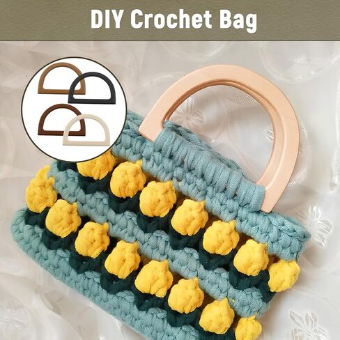 Luomorgo 4 Pcs Crochet Bag Bases Set with 8 Pcs D-Shape Handles - PU Leather Bottom & 2 Pcs Crochet Hooks for DIY Bag Making, Shoulder Bags & Crafts in Kuwait