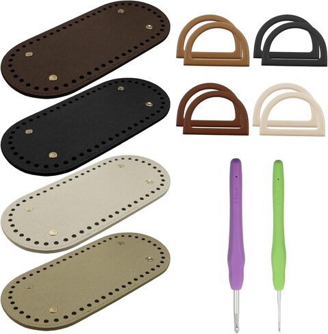 Luomorgo 4 Pcs Crochet Bag Bases Set with 8 Pcs D-Shape Handles - PU Leather Bottom & 2 Pcs Crochet Hooks for DIY Bag Making, Shoulder Bags & Crafts in Kuwait