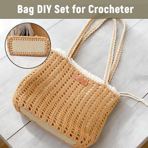Luomorgo 4 Pcs Crochet Bag Bases Set with 8 Pcs D-Shape Handles - PU Leather Bottom & 2 Pcs Crochet Hooks for DIY Bag Making, Shoulder Bags & Crafts in Kuwait