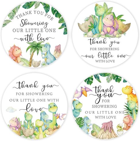 JarThenaAMCS 120 قطعة من ملصقات شكرًا لك على استحمام الطفل بألوان مائية على شكل ديناصور كرتوني لاصق ملصق لاصق لتزيين حقيبة عيد ميلاد الطفل وديكور الغلق، 5 سم in Kuwait