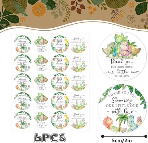 JarThenaAMCS 120 قطعة من ملصقات شكرًا لك على استحمام الطفل بألوان مائية على شكل ديناصور كرتوني لاصق ملصق لاصق لتزيين حقيبة عيد ميلاد الطفل وديكور الغلق، 5 سم in Kuwait