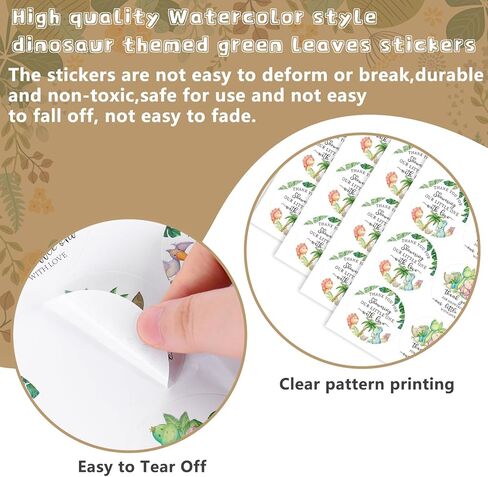 JarThenaAMCS 120 قطعة من ملصقات شكرًا لك على استحمام الطفل بألوان مائية على شكل ديناصور كرتوني لاصق ملصق لاصق لتزيين حقيبة عيد ميلاد الطفل وديكور الغلق، 5 سم in Kuwait
