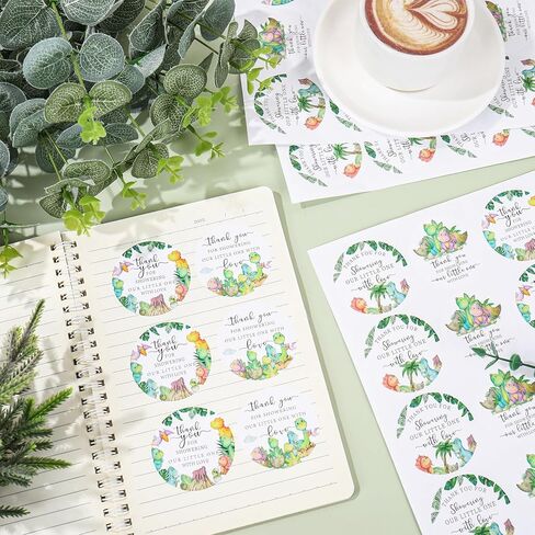 JarThenaAMCS 120 قطعة من ملصقات شكرًا لك على استحمام الطفل بألوان مائية على شكل ديناصور كرتوني لاصق ملصق لاصق لتزيين حقيبة عيد ميلاد الطفل وديكور الغلق، 5 سم in Kuwait