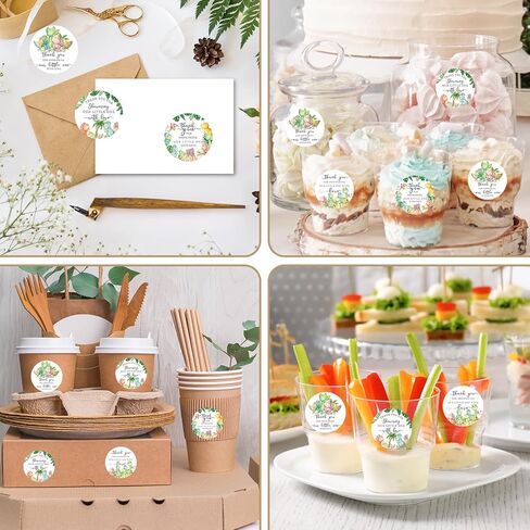 JarThenaAMCS 120 قطعة من ملصقات شكرًا لك على استحمام الطفل بألوان مائية على شكل ديناصور كرتوني لاصق ملصق لاصق لتزيين حقيبة عيد ميلاد الطفل وديكور الغلق، 5 سم in Kuwait