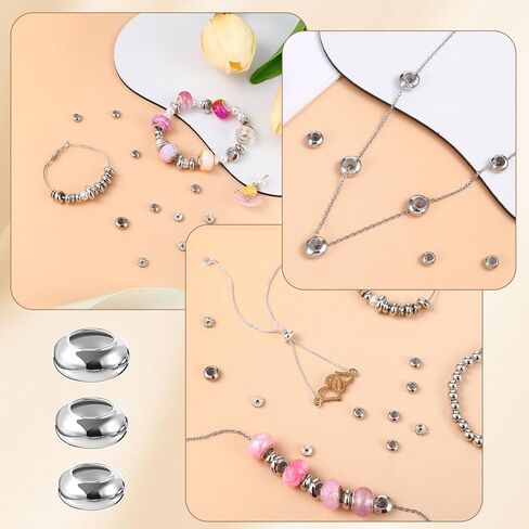 30 PCS Stopper Beads for Jewelry Making, 6/8/10mm Adjustable Metal Loose Beads with Insert Rubber Locating Rings, Silver Copper Slider Stoppers Bead for DIY Bracelet Necklace in Saudi Arabia