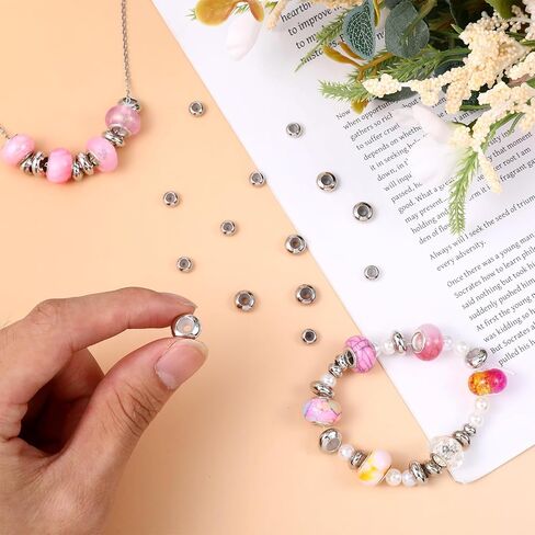 30 PCS Stopper Beads for Jewelry Making, 6/8/10mm Adjustable Metal Loose Beads with Insert Rubber Locating Rings, Silver Copper Slider Stoppers Bead for DIY Bracelet Necklace in Saudi Arabia