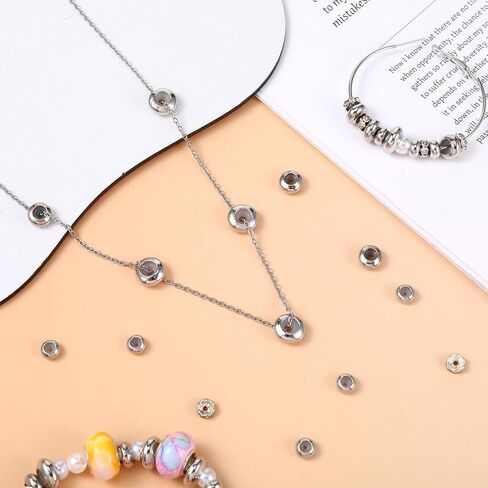 30 PCS Stopper Beads for Jewelry Making, 6/8/10mm Adjustable Metal Loose Beads with Insert Rubber Locating Rings, Silver Copper Slider Stoppers Bead for DIY Bracelet Necklace in Saudi Arabia