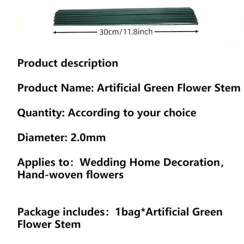 100 Pcs 30cm/11.8inch Green Flower Stem Sticks DIY Floral Material Handmade Wire Stem Accessories in Saudi Arabia