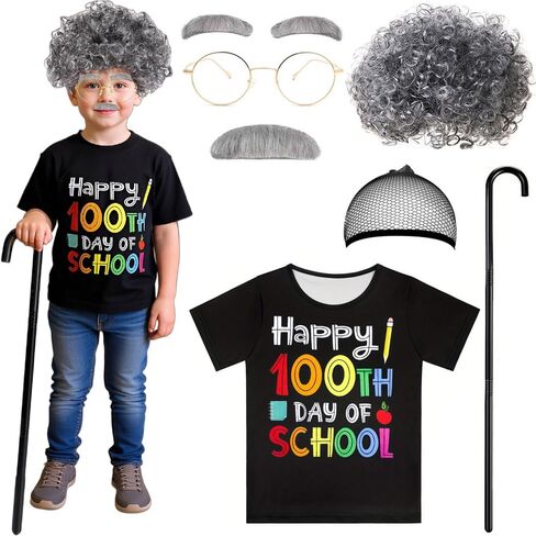 Old Man Costume for Boys 100th Day of School Kids Grandpa Dress up Old Person Outfit 100 Days T-Shirt With Accessories in Saudi Arabia