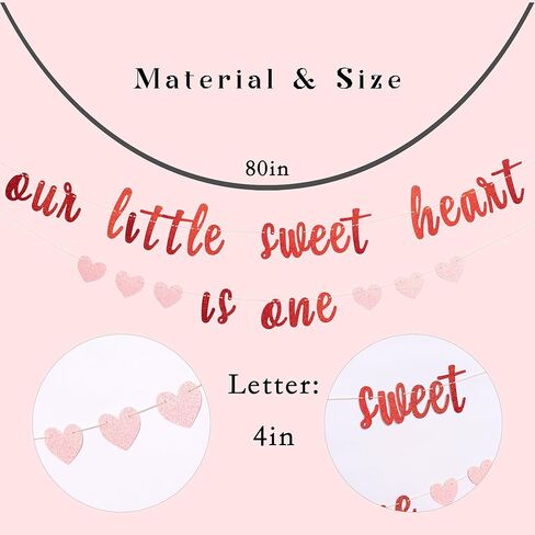 Our Little Sweet Heart Is One Glitter Banner - Valentine's Day Theme First Birthday Party Banner,Our Little Sweet Heart Is One Birthday Decoration (sweet heart banner) in Saudi Arabia