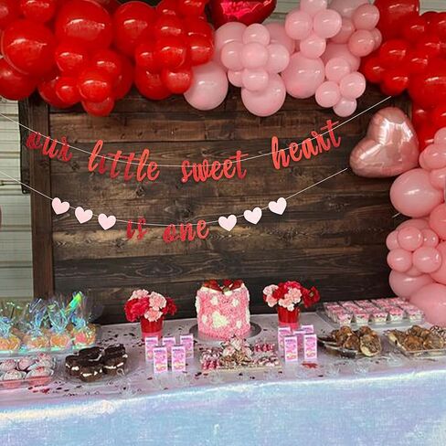 Our Little Sweet Heart Is One Glitter Banner - Valentine's Day Theme First Birthday Party Banner,Our Little Sweet Heart Is One Birthday Decoration (sweet heart banner) in Saudi Arabia