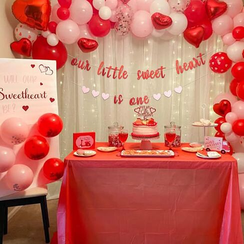 Our Little Sweet Heart Is One Glitter Banner - Valentine's Day Theme First Birthday Party Banner,Our Little Sweet Heart Is One Birthday Decoration (sweet heart banner) in Saudi Arabia