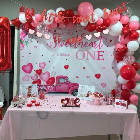 Our Little Sweet Heart Is One Glitter Banner - Valentine's Day Theme First Birthday Party Banner,Our Little Sweet Heart Is One Birthday Decoration (sweet heart banner) in Saudi Arabia