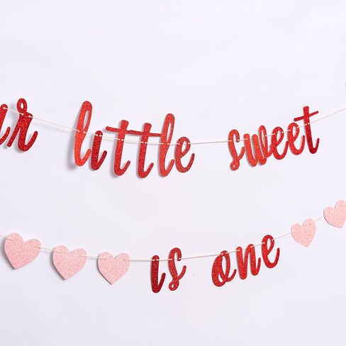 Our Little Sweet Heart Is One Glitter Banner - Valentine's Day Theme First Birthday Party Banner,Our Little Sweet Heart Is One Birthday Decoration (sweet heart banner) in Saudi Arabia