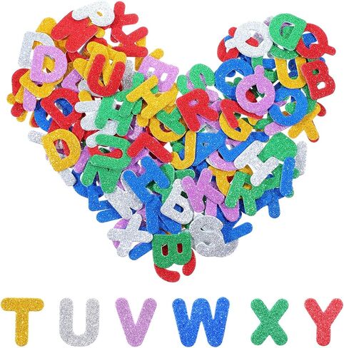 156 Pcs Glitter Foam Letter Stickers, Self Adhesive A-Z Glitter Foam Alphabet Stickers for DIY Crafts School Project Classroom Supplies Party Decorations, Rich Colors (1.5 x 1.4 in) in Saudi Arabia