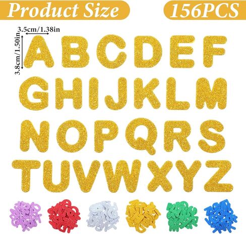 156 Pcs Glitter Foam Letter Stickers, Self Adhesive A-Z Glitter Foam Alphabet Stickers for DIY Crafts School Project Classroom Supplies Party Decorations, Rich Colors (1.5 x 1.4 in) in Saudi Arabia