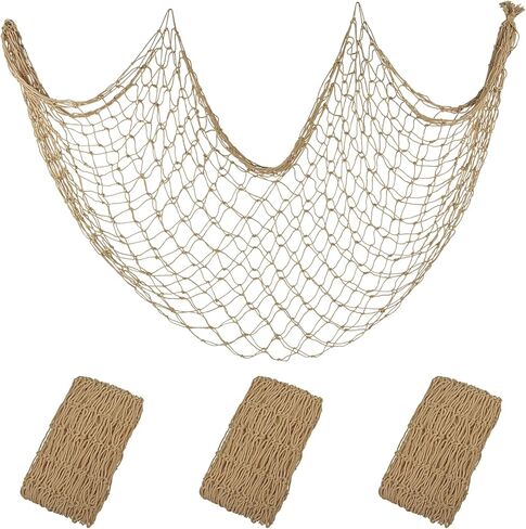 Decorative Fishing Net 80x40 Inch,Patioland Large Beige Picture Fish Net, Wall Photo Hanging Fishnet for Nautical Mermaid Pirate Ocean Themed Hawaii Beach Under The Sea Party Decorations (1PCS) in Saudi Arabia