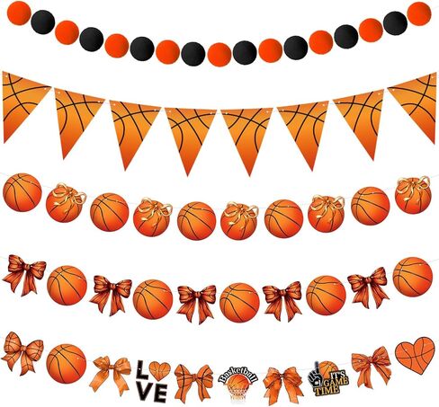 5 Pcs Basketball Bow Party Banner Decorations Senior Night Sports Garland Decor Basketball Coquette Birthday Party Decorations Hanging Decor Sports Game Garland for Birthday Supplies in Kuwait