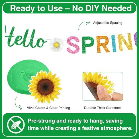 ديكورات حفلات الربيع، ديكور Hello Spring يتضمن قطعتين من لافتة Hello Spring و24 قطعة من زخارف الربيع المعلقة، وزخارف معلقة على شكل زهرة، وديكورات ربيعية للمكتب المنزلي والفصول الدراسية in Saudi Arabia