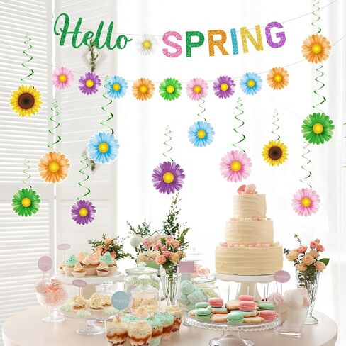 ديكورات حفلات الربيع، ديكور Hello Spring يتضمن قطعتين من لافتة Hello Spring و24 قطعة من زخارف الربيع المعلقة، وزخارف معلقة على شكل زهرة، وديكورات ربيعية للمكتب المنزلي والفصول الدراسية in Saudi Arabia