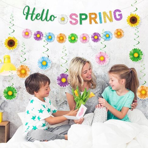 ديكورات حفلات الربيع، ديكور Hello Spring يتضمن قطعتين من لافتة Hello Spring و24 قطعة من زخارف الربيع المعلقة، وزخارف معلقة على شكل زهرة، وديكورات ربيعية للمكتب المنزلي والفصول الدراسية in Saudi Arabia