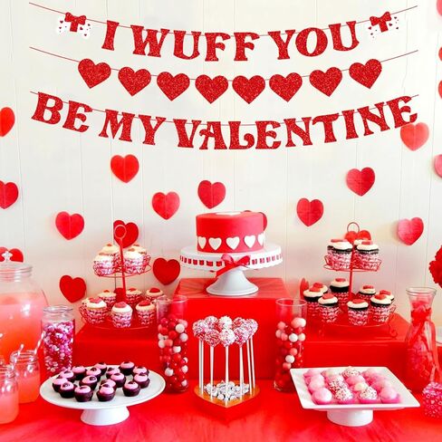 عيد الحب راية إكليل، مجموعة من 3 زينة عيد الحب اللامعة أكاليل القلب الأحمر، زينة عيد الحب للكلاب للمنزل في الهواء الطلق ديكور الذكرى السنوية لعيد الحب in Kuwait