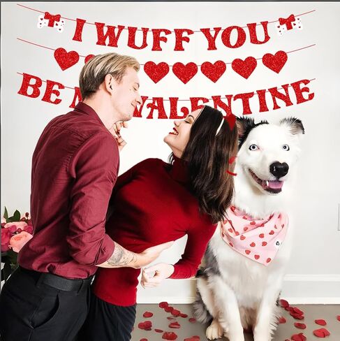 عيد الحب راية إكليل، مجموعة من 3 زينة عيد الحب اللامعة أكاليل القلب الأحمر، زينة عيد الحب للكلاب للمنزل في الهواء الطلق ديكور الذكرى السنوية لعيد الحب in Kuwait