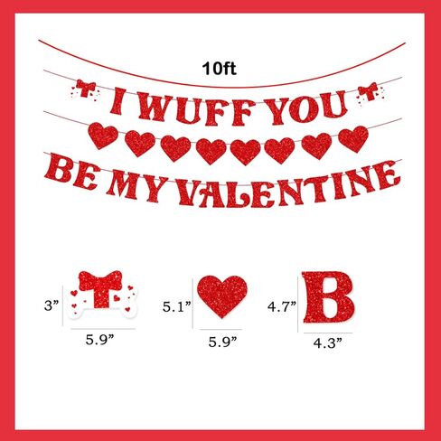 عيد الحب راية إكليل، مجموعة من 3 زينة عيد الحب اللامعة أكاليل القلب الأحمر، زينة عيد الحب للكلاب للمنزل في الهواء الطلق ديكور الذكرى السنوية لعيد الحب in Kuwait