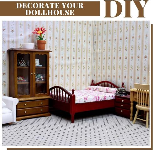 Sabary Dollhouse ورق جدران صغير أبيض وأسود مسدس زهرة بلاط أرضيات بيت الدمى ورق جدران 12 × 18 بوصة 5 ورقات 1: 12 مقياس التقشير والعصا ذاتية اللصق DIY ملحقات المنزل ورقة الفينيل in Saudi Arabia