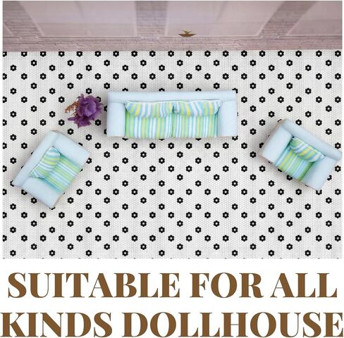 Sabary Dollhouse ورق جدران صغير أبيض وأسود مسدس زهرة بلاط أرضيات بيت الدمى ورق جدران 12 × 18 بوصة 5 ورقات 1: 12 مقياس التقشير والعصا ذاتية اللصق DIY ملحقات المنزل ورقة الفينيل in Saudi Arabia
