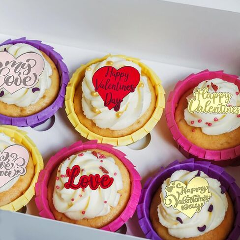 21pcs Valentine's Day Cake Toppers, Acrylic Cupcake Decorations, Heart-Shaped, Lip-Shaped, Letter Toppers, Red, Gold, Rose Gold in Kuwait