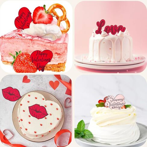 21pcs Valentine's Day Cake Toppers, Acrylic Cupcake Decorations, Heart-Shaped, Lip-Shaped, Letter Toppers, Red, Gold, Rose Gold in Kuwait