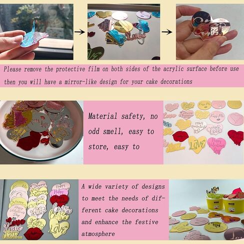 21pcs Valentine's Day Cake Toppers, Acrylic Cupcake Decorations, Heart-Shaped, Lip-Shaped, Letter Toppers, Red, Gold, Rose Gold in Kuwait