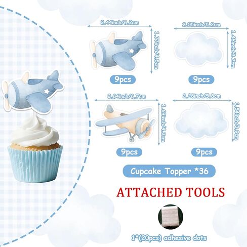 36Pcs Airplane Cupcake Toppers Airplane Birthday Decorations Blue Plane Cloud Cake Decorations for Boys Girls Plane Aviation Themed Birthday Baby Shower Bridal Shower Wedding Party Supplies in Saudi Arabia