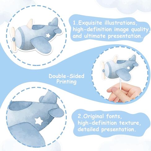 36Pcs Airplane Cupcake Toppers Airplane Birthday Decorations Blue Plane Cloud Cake Decorations for Boys Girls Plane Aviation Themed Birthday Baby Shower Bridal Shower Wedding Party Supplies in Saudi Arabia