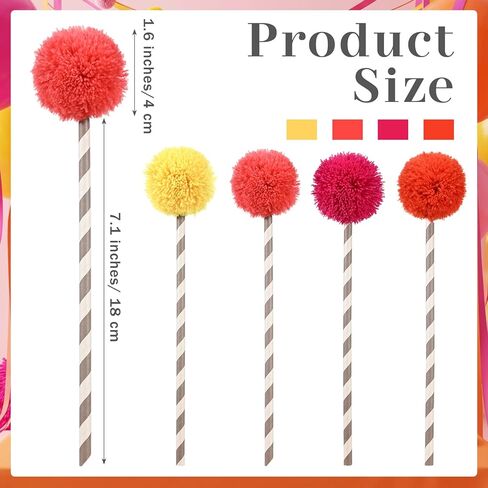 Amyhill 24 Pcs Fluffy Pom Pom Cake Toppers Multicolor Ball Cake Toppers Bright Yellow Coral Orange Hot Pink Cupcakes Decoration for Birthday Festive Read Across America Week Party Displays in Saudi Arabia