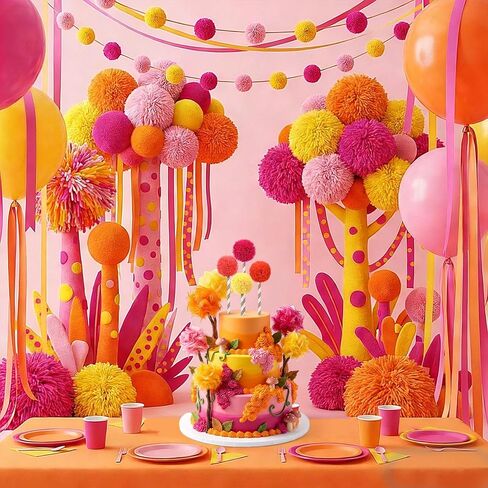 Amyhill 24 Pcs Fluffy Pom Pom Cake Toppers Multicolor Ball Cake Toppers Bright Yellow Coral Orange Hot Pink Cupcakes Decoration for Birthday Festive Read Across America Week Party Displays in Saudi Arabia